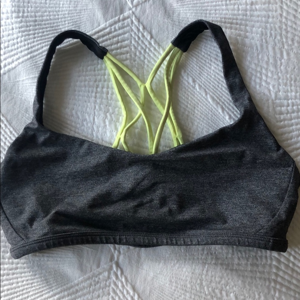 Grey and neon green/yellow lululemon sports bra